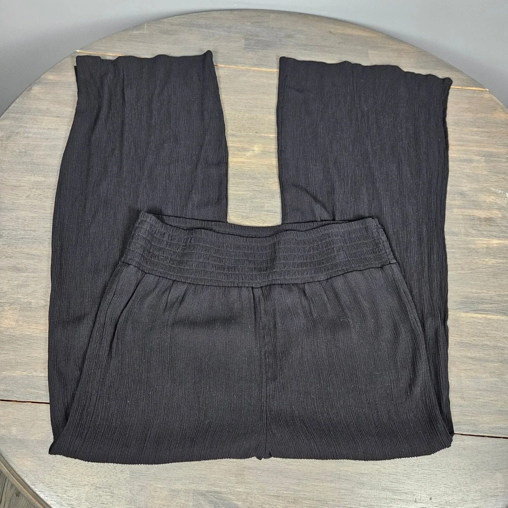 Shade & Shore Women's Large Swim Cover Up Pants Wide Leg Side Slit Boho Black